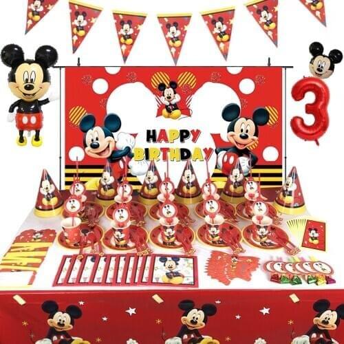 Disney Red Mickey Mouse Theme Party Decorations Supplies Tablecloth Paper Cup Plate Napkin For Kids Birthday Party Ballons Decor