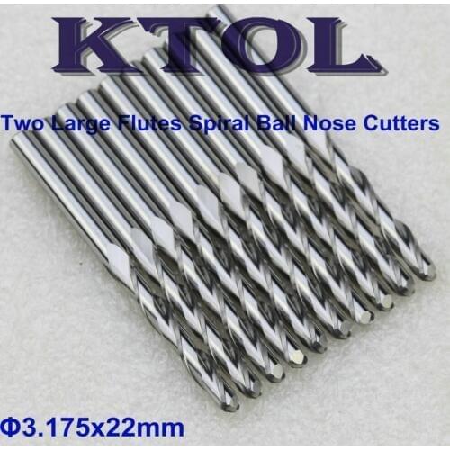 Double Large Flute Ball Nose End Milling Cutter Router Bit CNC Engraving Tools 10pcs Milling Bits Carbide Cutters 3.175x22MM