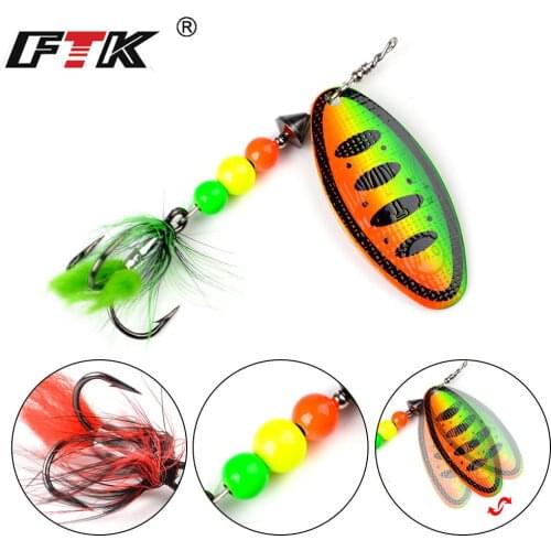 FTK 1pcs 8g 14g 20g Metal Spinner Fishing Lure Hard Bait Carp Pike Fishing Tackle with Feather Treble Hooks Lure CrankBaits