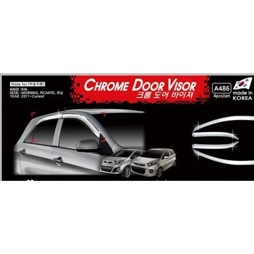 Chrome door visor side window deflector shade sun rain shield silver trips eaves for Kia morning