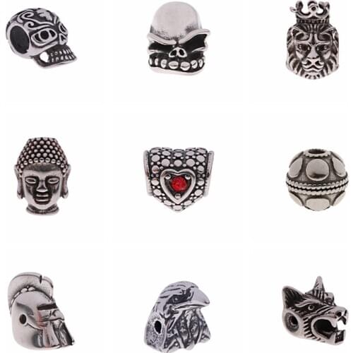 Heart Crystal Bead Stainless Steel Punk Beads For Bracelets Necklace Buddha Eagle Wolf Lion Making Charms For Jewelry Hand Made