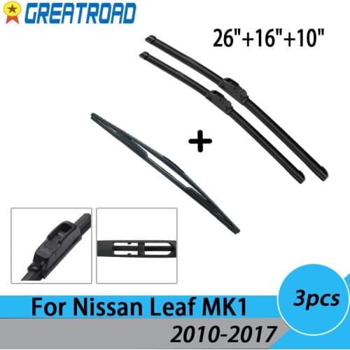 Wiper LHD Front & Rear Wiper Blades Set Kit For Nissan Leaf MK1 2010 - 2017 2011 Windshield Windscreen Front Window 26"16"10"