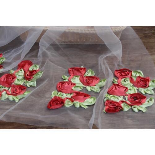 Beautiful Pink/Red Bilateral positioning 110*200cm 3D flower organza fabric fashion for wedding dress puff skirt Free Shipping