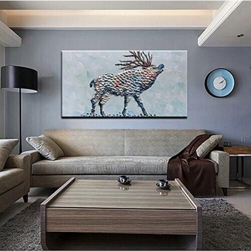 Pure Hand Paint Oil Painting on Canvas 3D Texture Animal deer Abstract Art paintings Modern Home Decor Wall Art for living room
