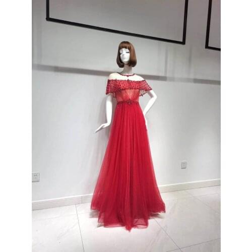 Long Luxury O-Neck Diamond Sequins Sexy Evening Dresses 2021 Dubai Short Sleeves A-Line Formal Dress Handmade