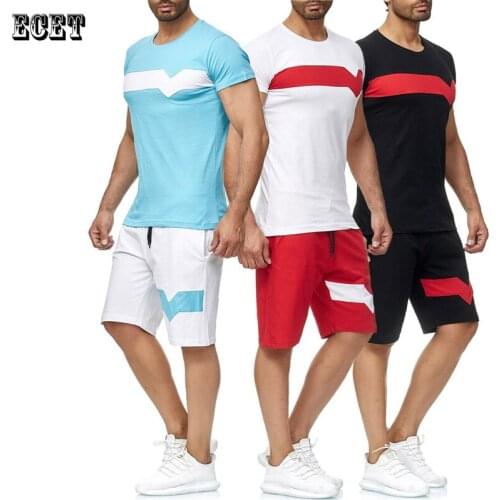 Summer streetwear fashion splicing mens suit casual mens clothing round neck short-sleeved T-shirt fitness sports mens shorts