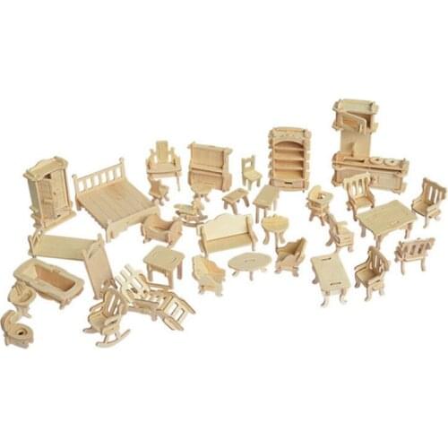 Miniature 1:12 Dollhouse Furniture For Dolls,Mini 3D Wooden Puzzle DIY Building Model Toys For Children Gift Kids Wooden Toys