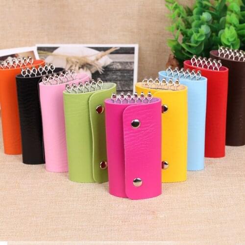 Fashion New Keys Holder Bag Wholesale Promotion Quality Pu Leather Solid Color Buckle Key Wallets For Men Women