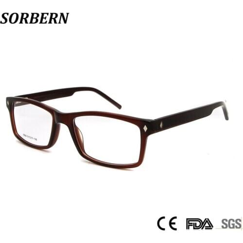 SORBERN Brown Women Glasses Frame Optical Nerd Glasses Women Narrow Square Glasses Frame Men Spring Hinge Lunette Soleil Female