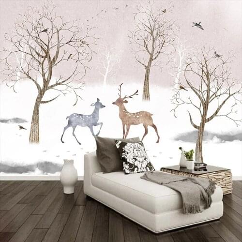 Custom Any Size Mural Wallpaper 3D Hand Painted Sika Deer Forest Background Wall Decor Living Room TV Sofa Papel De Parede Sala
