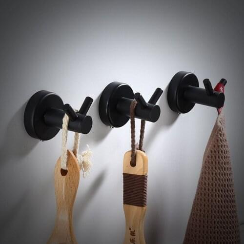 1pcs Hotel Wall Mounted Black Coat Hook Stainless Steel Single Robe Hook Door Back Hook Creative Bathroom Double Hook V Shaped