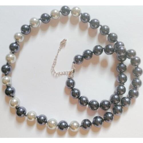 10mm bright gray black shell pearl necklace round bead Natural SOUTH SEA SHELL PEARL Woman jewelry NECKLACE 35cm 14'' 45cm 18