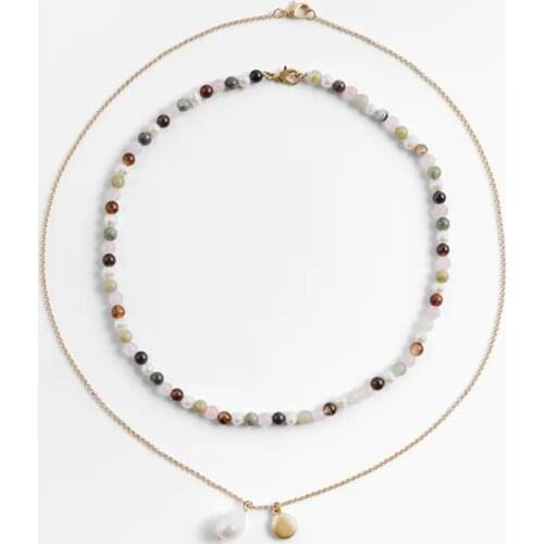 Colorful Stone Beads ZA DIY Choker Necklace Jewelry For Women Bohemian Statement Faux Pearl Badge Pendants Necklaces Accessories