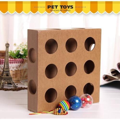 JCPAL Puzzle Cat Toy Educational Cat Training Tools Made With Wood Interactive Cat Toy Matched With Three Balls And A Toy Mouse