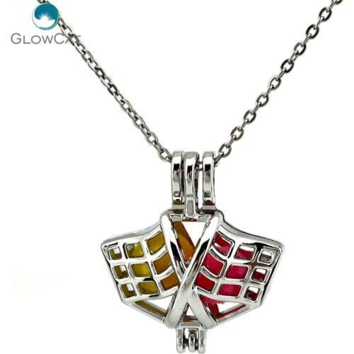 K631 Silver Flag Banner Beads Cage Pendant Pearl Zodiac Constellation Aroma Essential Oil Diffuser Locket Necklace