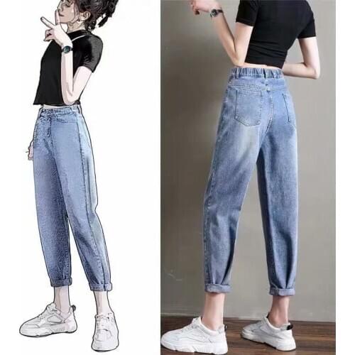 Straight ankle length pants high waist Denim jeans women 2020 autumn and winter loose and thin ankle length Harlan carrot pants
