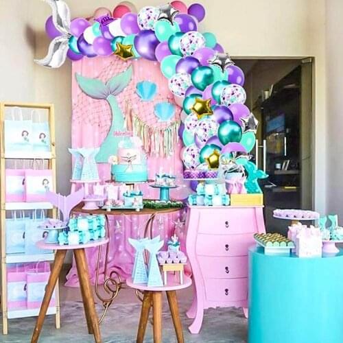 Mermaid Balloon Garland Arch Kit Long Green Purplee White Confetti Latex Balloons Theme Girl Birthday Party Supplies
