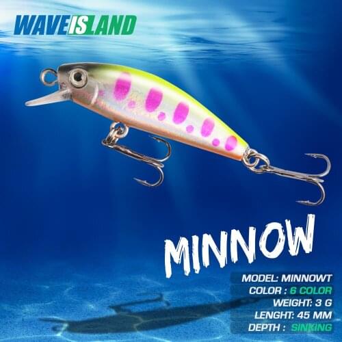 WAVEISLAND Fishing Tackle Lure 45MM 3G Minnow Sinking Bait Wobblers Trolling Baits Pesca Carp Fish Goods Isca Artificial Lures