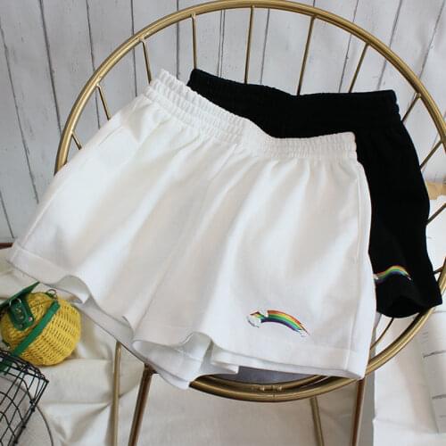 Summer Japanese Big Size Pure Color Anime Rainbow Short Loose Female Shorts High Waist Harajuku Punk Vintgae New Ulzzang Shorts