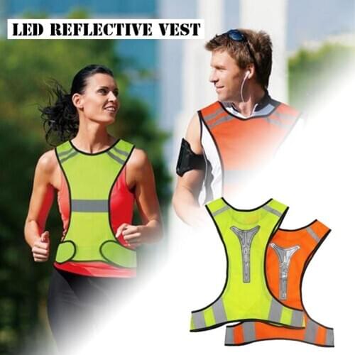 LED Reflective Vest For Outdoor Sports Cycling Fishing Safety Protective Vests Bike Bicycle Light Night Riding Running Jogging