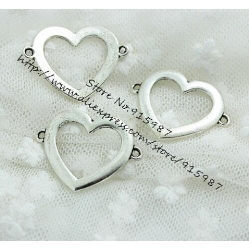 Sweet Bell (20 pieces/lot) 25*32mm Antique Metal Alloy Hearts Jewelry Connectors Charms for Bracelet Making 2C188