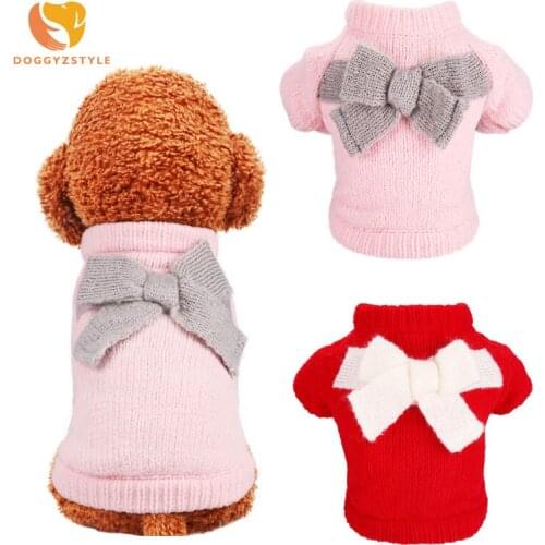 Pet Supplies Cute Bowknot Dog Sweater Clothes Cat Knitwear Dog Sweaters Puppy Warm Coat Clothing For Dogs Autumn Doggy Costumes