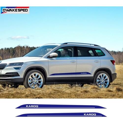 1 set Both Side Car Door Stickers For-Skoda KAROQ Racing Sport Stripes Accessories Auto Body Door Side Skirt Vinyl Decals