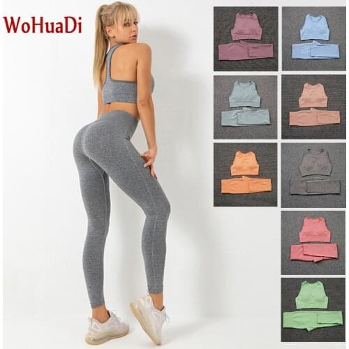 WOHUADI 2021 Sportswear Womens Clothing Seamless Sport Bra Set Gym Workout Yoga Suit Fitness Vest High Waist Leggings Female