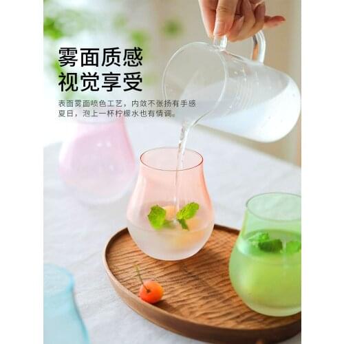 Japanese Matte Water Cup Home Glass Juice Drink Milk Tea Cup Girl Heart Cute Refreshing round Pear Cup Green Blue Pink Photo