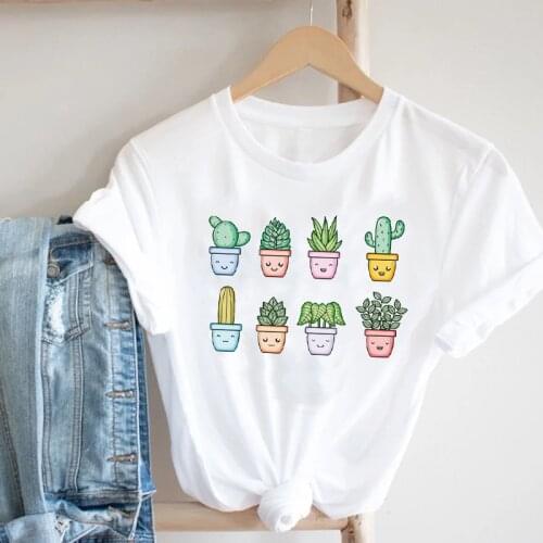 Women Printing Cactus Plant Trend Casual Summer Spring 90s Style Fashion Clothes Print Tee Top Tshirt Female Graphic T-shirt