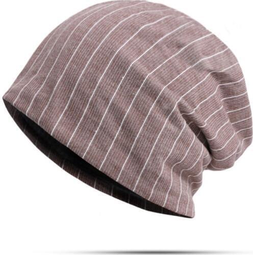 Hat Striped Beanie Unisex Bonnet Soft Cotton Womens Beanie Hats Ear Protect Headgear Stretch Hat Female And Male Autumn Winter
