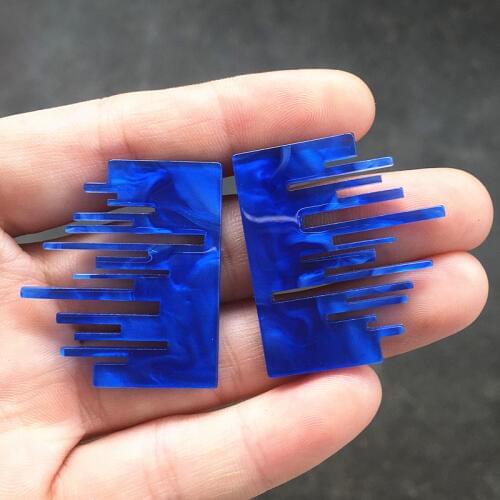 UJBOX Personality Blue Resin Earrings Women Irregular Geometric Stud Earrings Japanese Korean Jewelry Gift No Hole Earrings