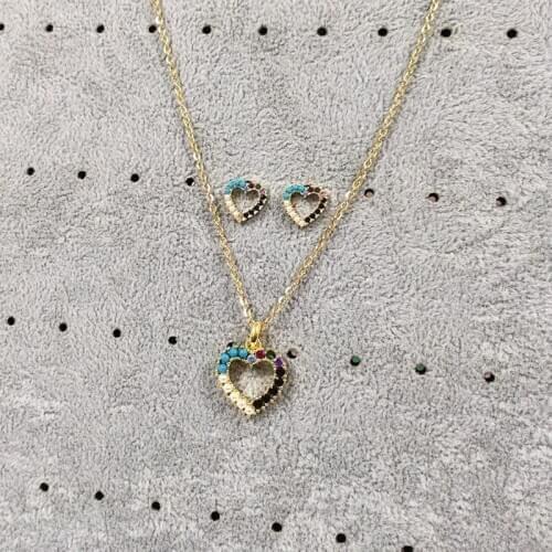 Fashion Women Girls Color Rose Gold Stainless Steel Copper Color Crystal Hollow Hearts Animal Earrings Necklace Jewelry Sets