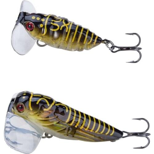 1PCS Fishing Lure Cicada Floating Artificial baits Bait Pesca Fish Popper Lure Topwater Stomach Insect 55mm