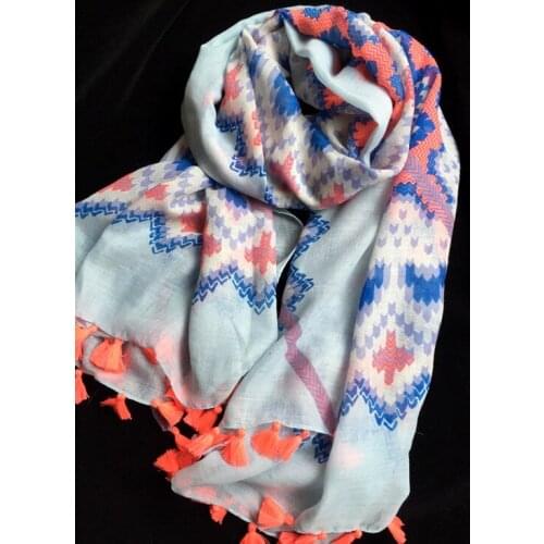 2016 Women Chevron Printed Geometry Tassel Scarf Women Cotton Voile Scarf Shawls Wraps 5pcs/lot