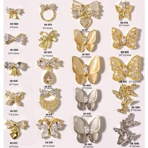 3PCS, 3d Nail Art Butterflys Shapes Alloy With Zircon Crystal Rhinestones For Nail Tips Decorations