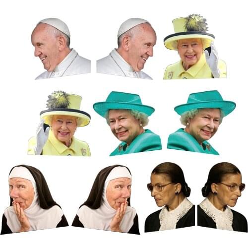 3D Car Window Sticker Queen Elizabeth Pope Francis Ruth Bader Ginsburg Decals Universal Funny Celebrity Car Rear Window Sticker