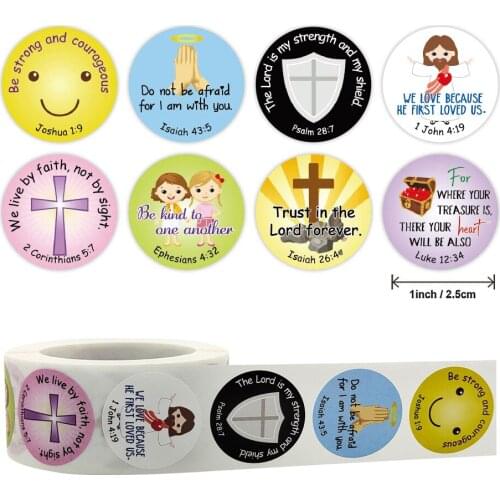 500pcs 2.5cm Children Christian Stickers Bible Scriptures Faith Prayer God Signs Decoration Label Stationery Sticker