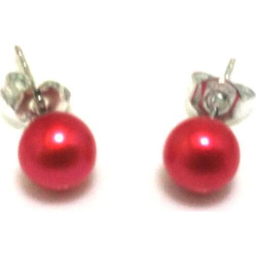 AAA 6-7mm Round Red Natural Freshwater Pearl Earrings with 925 Sterling Silver Post