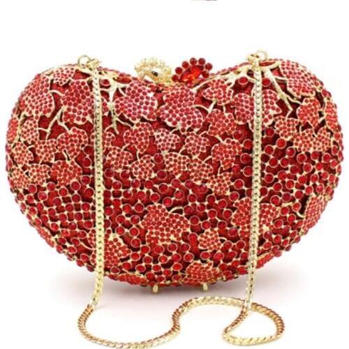 Hollow Out Metal evening bags heart shape Red Women Crystal Purse Evening Bag Clutches Handbag Wedding Party Clutch Bridal Bag