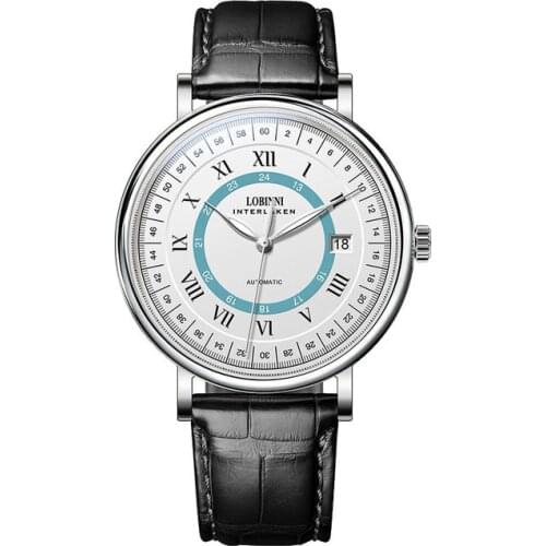 LOBINNI Men Automatic Watch Luxury Mens Watches Mechanical Wristwatch Sapphire Mirror Leather Strap ST16 Roman Scales