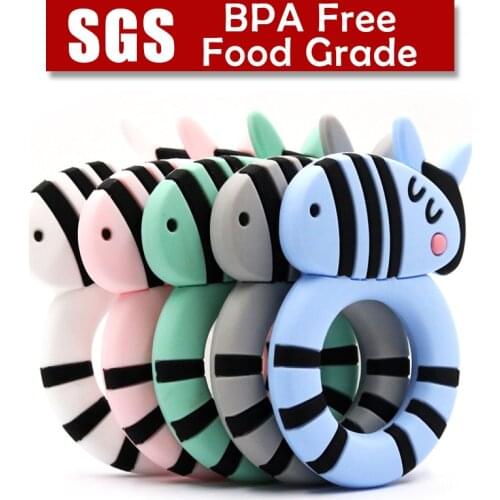 Safe Baby Teether Rodents BPA Free Animal Zebra Infant DIY Ring Necklace Teether Toddle Silicone Chew Charms Kids Teething Toys