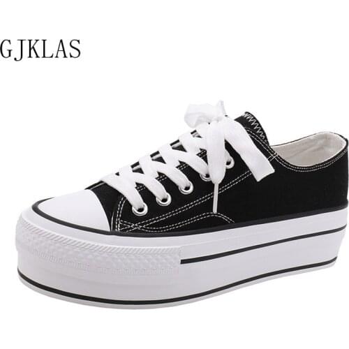 Platform Sneakers Canvas Vulcanize Shoes White Shoes Woman Flats Casual Womens Shoes Black Chunky Trainers Comfy Sport Femme
