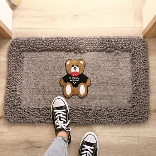 Chenille Cartoon Bear Doormat Entrance Anti-Slip Mat Absorbent Rug for Bedroom Floor Area Rugs Home Kitchen Door Mat Art Decor