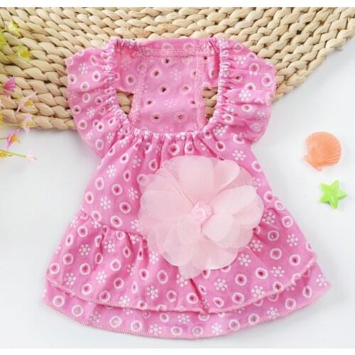 Dog Lace Princess Dress Dog Skirts Spring Summer Polka Dot Flowers Puppy Dog Accessories 2021 New Sweet Blue Pink Pet Clothings