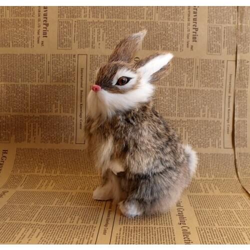 Simulation standing rabbit 15x10x23cm model,polyethylene&fur khaki rabbit handicraft toy prop,home decoration Xmas gift b3810