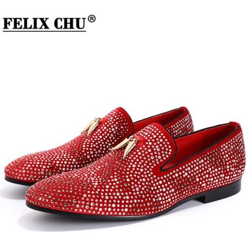 Classy Rhinestone Handmade Men Red Black Velvet Loafers With Golden Tassel Wedding Party Dress Shoes Male Moccasins Mens Flats