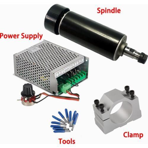 ER11 CNC Spindle 500W Air Cooled Spindle Motor Kit with Adjustable Power Supply 52MM Clamps ER11 Collets For Engraving Machine
