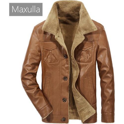 Maxulla Mens Leather Jacket Winter Mens PU Leather Coats Thick Thermal Jackets Men Fur Fleece Punk Motorcycle Coats Clothing 4XL