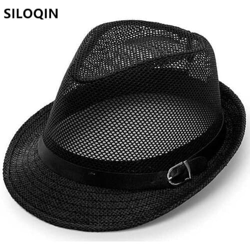 SILOQIN 2021 Summer New Mens Panama Hat Fedoras Hollow Mesh Breathable Straw Hats Simple Trend Jazz Hat Travel Cap Fishing Caps